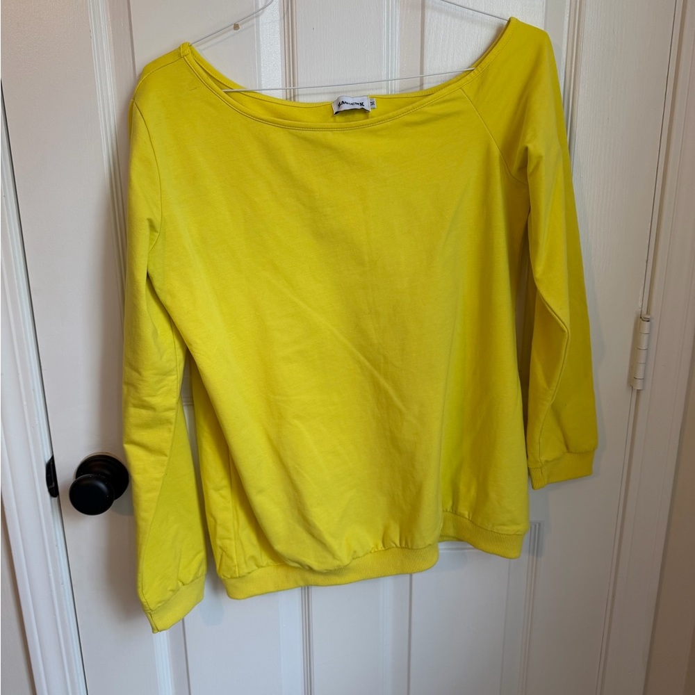 Vibrant Yellow Women's off the Shoulder Spring Sweatshirt Medium